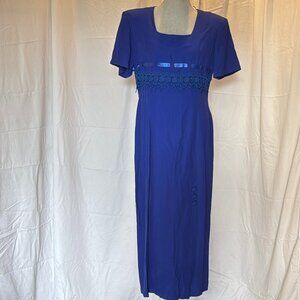 Vintage 2000s Ultra Sheath Dress Royal Blue embroidered  square neckline  SZ 12